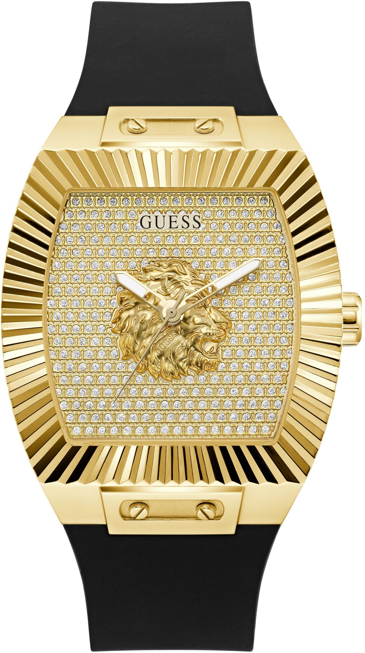 Quarzuhr GUESS "PHOENIX", gold (schwarz, goldfarben), Armbanduhren, Herren, Quarzuhr, Armbanduhr, Herrenuhr, Silikonarmband, analog