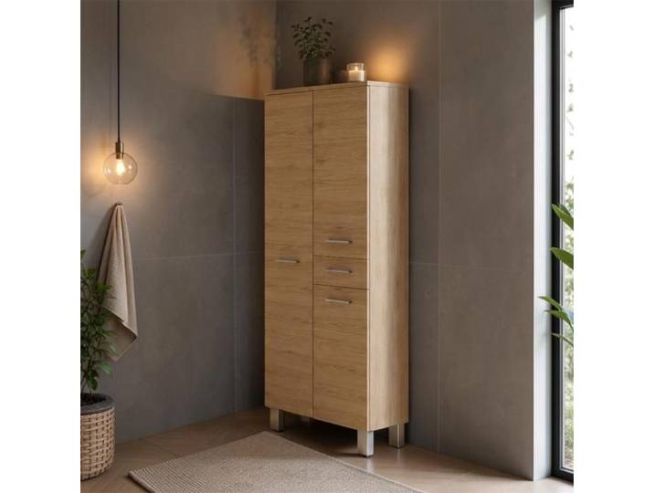 Colonne double multi-usage GAIA avec 3 portes et 1 tiroir Chêne