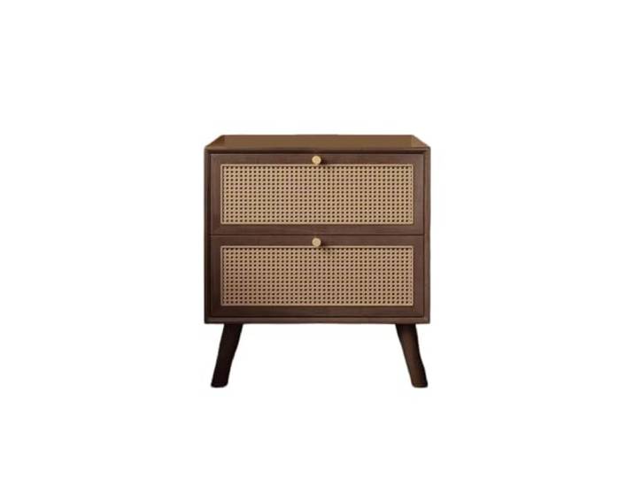 DASJKDI Nachttisch aus massivem Holz Schlafzimmerschrank aus Rattangeflecht(Peach colored)