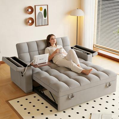 Loedds 65-Inch 2-Seat Velvet Sleeper Sofa with Storage & USB Charging & Side Table