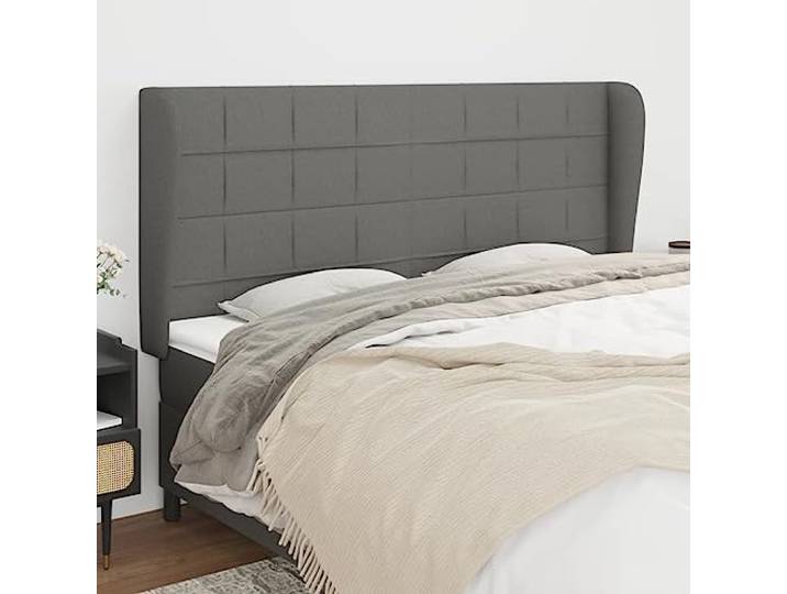 KTHLBRH Kopfteil aus dunkelgrauem Stoff, klassisch, verstellbar, für Betten mit Beinen aus massivem Lärchenholz, elegantes Design und robustes Material