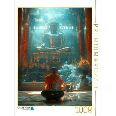 CALVENDO Puzzle Buddhistischer Tempel mit Mönch | 1000 Teile Lege-Größe 64x48cm Foto-Puzzle für glückliche Stunden