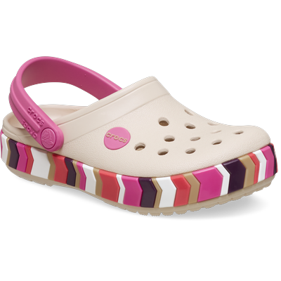 Clog CROCS "Crocband Chevron Band Clog T", Mädchen, Gr. 27, Croslite™, beige (frappé, quiet rose), kontrastfarbene Details, Schuhe Clog, Schlupfschuh, Hausschuh mit schwenkbarem Fersenriemen