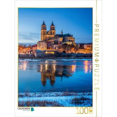 CALVENDO Puzzle Der Magdeburger Dom spiegelt sich in der Elbe | 1000 Teile Lege-Größe 64x48cm Foto-Puzzle für glückliche Stunden