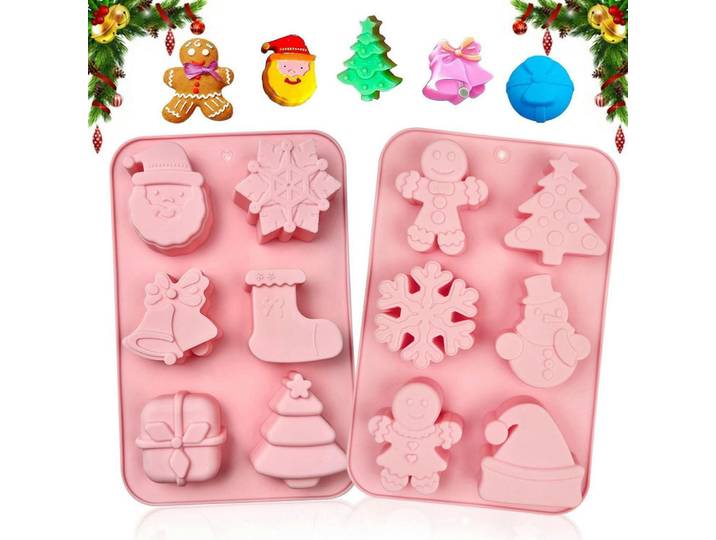 Silikonform 2-teiliges Set Weihnachten, Rosa, Kunststoff, Backen & Backzubehör, Backformen, Backformen-Sets