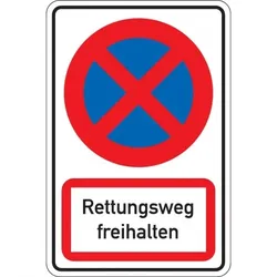 Schild I Kombischild Parkverbot - Rettungsweg freihalten, Aluminium RA0, reflektierend, 600x900mm, DIN 67520