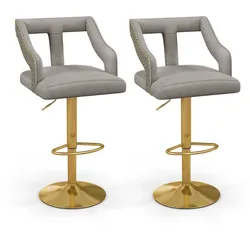 Helloshop26 - Set aus 2 drehbaren und höhenverstellbaren Barhockern 47 x 50 x 89–111 cm luxuriöser Komfort modernes Design grauer 20_0012409