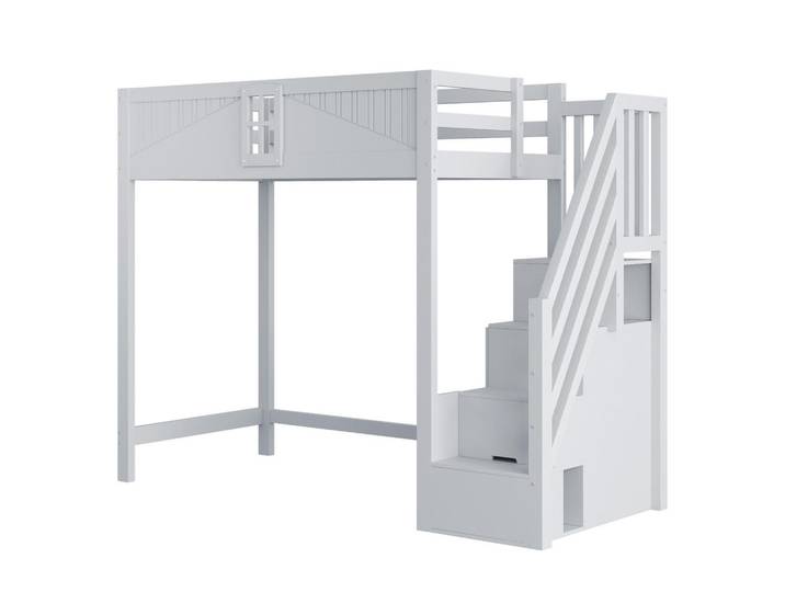 ComfortXL Hochbett 90/200 cm De-01444, in Grau, mit Sicherheitstür und Stauraumleiter, Holz, 90x200 cm, Babymöbel & Kindermöbel, Kinderzimmer & Jugendzimmer, Kinderbetten, Hochbetten