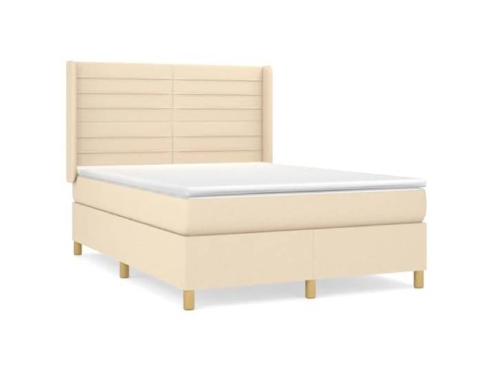 KKgypkn Boxspringbett mit Taschenfederkernmatratze 140x190 cm, Stoff Creme, höhenverstellbares Kopfteil, mittelharte Unterstützung