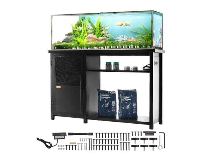 VEVOR Support pour Aquarium Charge 284 kg\, Meuble pour Aquarium Aquariophilie 132x50x82 cm\, en Acier et MDF\, Support pour Réservoir de Reptiles avec Armoire de Rangement et Prise Électrique Intégrée