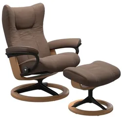 Stressless Sessel mit Hocker Wing Signature Leder Braun Batick Mole L (Large)
