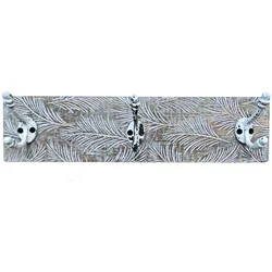 Wandgarderobe 39 cm Garderobenbrett mit Haken Holz Garderobenleiste Vintage Shabby Hakenleiste Garderobe 3 Haken, Palmenblätter Design, Metallhaken mint natur, H 10 cm