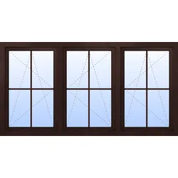 Kunststoff Fenster 3-flügelig VALENTIN 3-fach Verglasung Mahagoni holzähnlich innen öffnend Seitenunabhängig