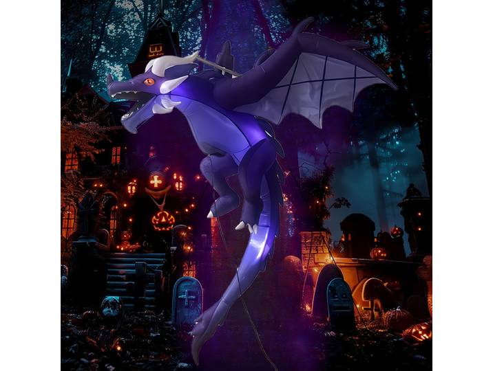 Dragon volant gonflable d'halloween 1.9m, ornement éclairé par LED, décoration de fête de jardin de Style américain, Dragon flamme, jouets d'extérieur