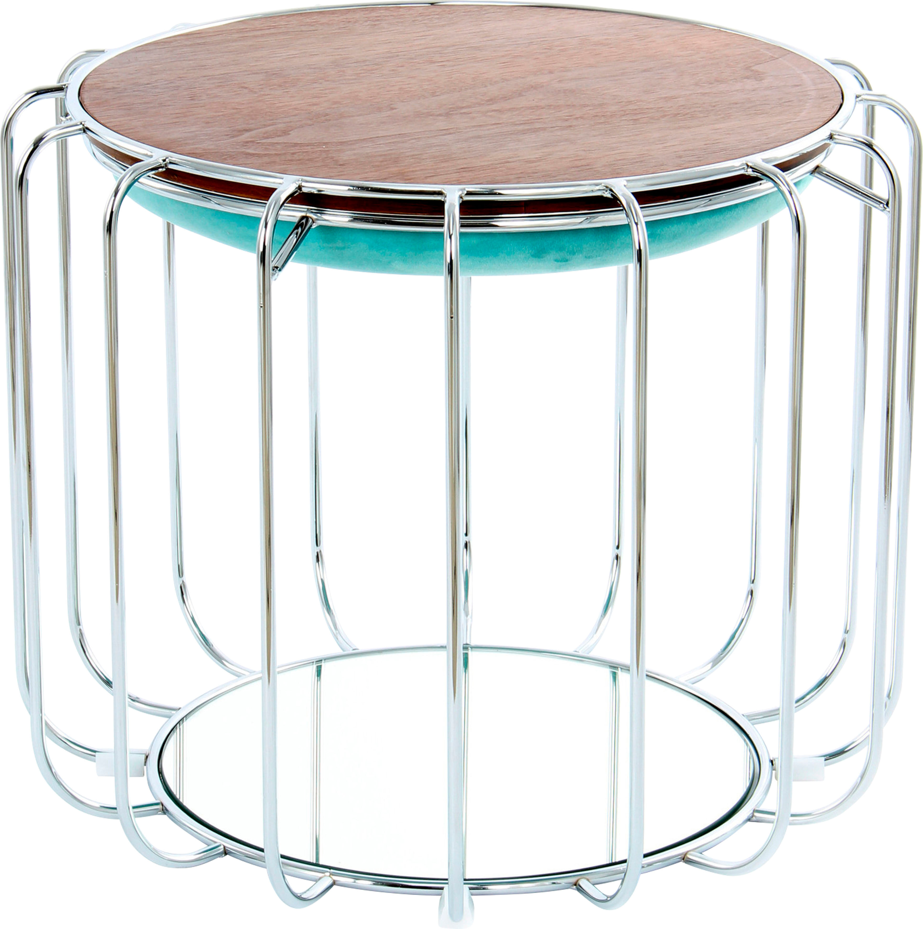 Beistelltisch KAYOOM "Pouf Comfortable 110, abnehmbares und wendbares Oberteil", grün (mint, silber, silber), B:50cm H:45cm T:50cm, Eisen, MDF, Samtbezug, Schaumstoff, Spiegel, Tische, Beistelltisch, praktisch umzuwandeln in Tisch oder Hocker, mit Spiegel