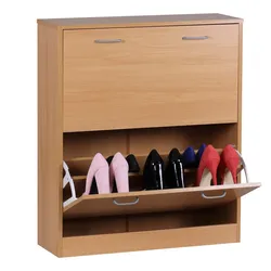 KADIMA DESIGN Schuhkipper KIEL Buche matt 2 Fächer 75 x 87 x 24 cm, Design Holz-Schuhschrank zum klappen, Schuhkommode modern mit