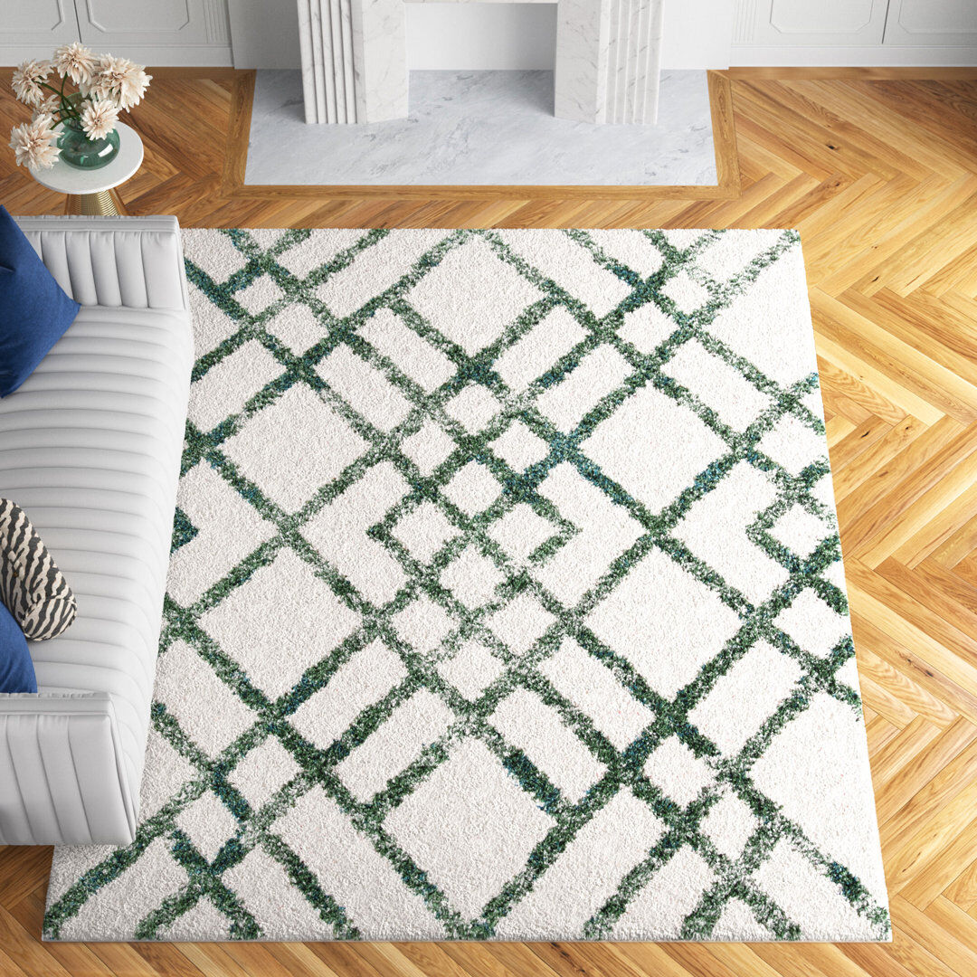 Blue Elephant Geometric Area Rug Ivory/Green Rectangle 183 x 274cm