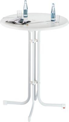 Stehtisch Quickstep mit Sonnenschirmöffnung, desinfektionsmittelbeständig, Ø 850 mm, weiß