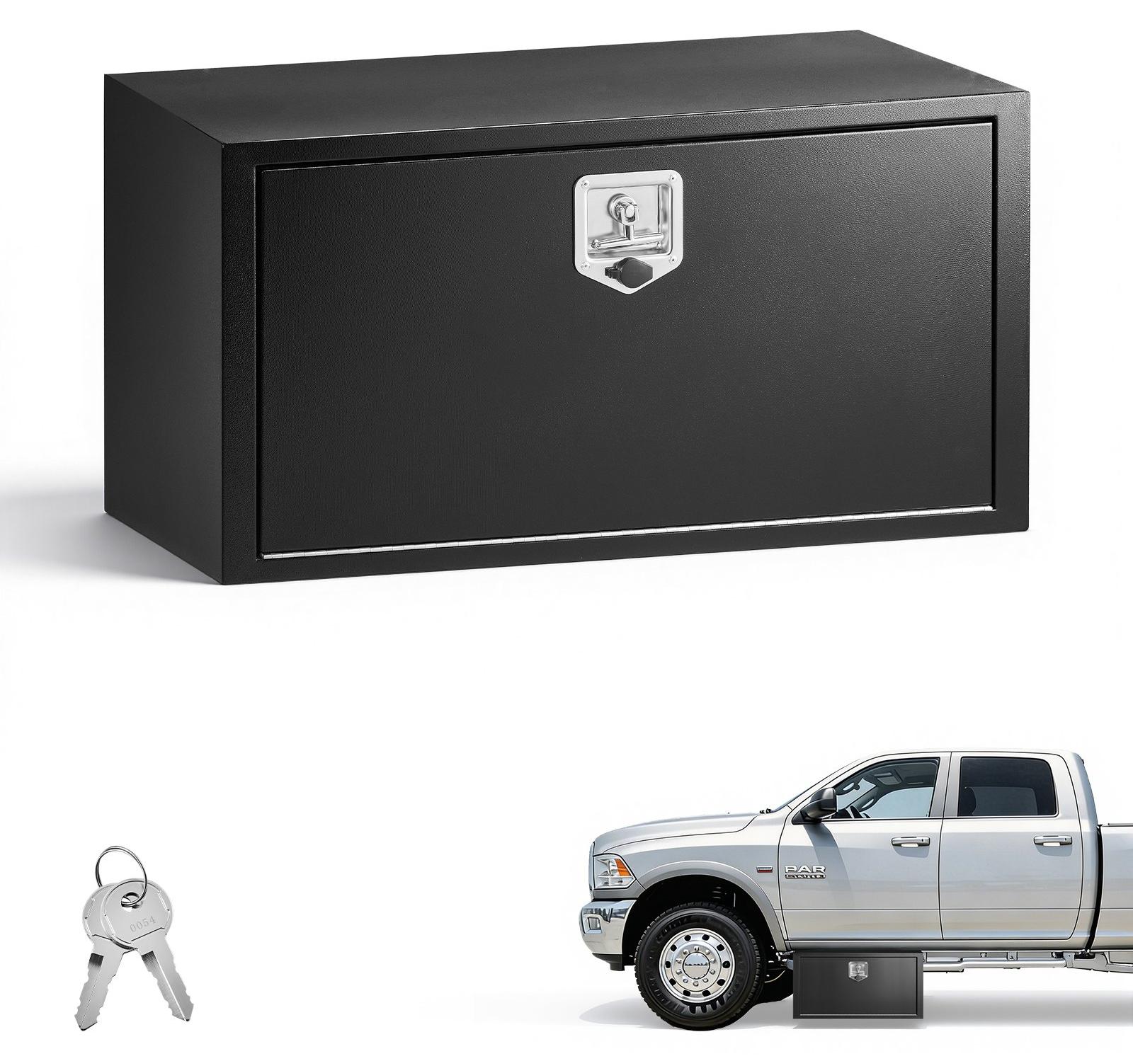 LKW Unterbaubox - Unterflur Staukasten Werkzeugkasten - 914 x 457 x 457 mm - Kaltgewalzter Stahl - Wasserdicht - T-Griff Schloss - Für LKW Anhänger Transporter - Schwarz
