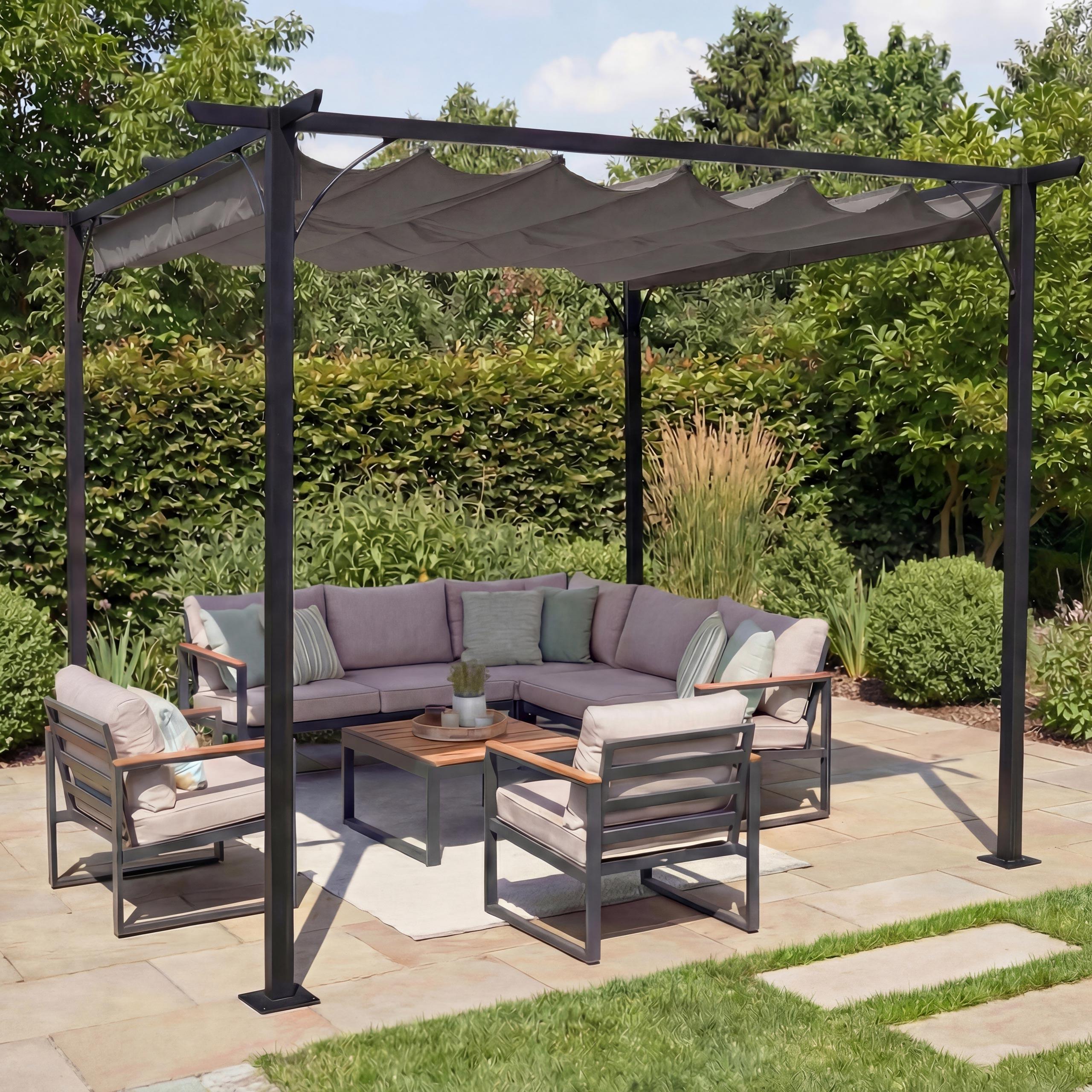 Pergola MCW-C42, Garten Pavillon, stabiles 6cm-Gestell + Schiebedach 3,5x3,5m grau