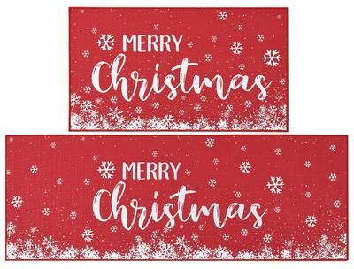 Garvee "Christmas Kitchen Rug Sets Happy Christmas Snowflake Kitchen Mat Sets of 2, 17""x29"" + 17""x47"" - 17"" x 29"" + 17"" x 47"""