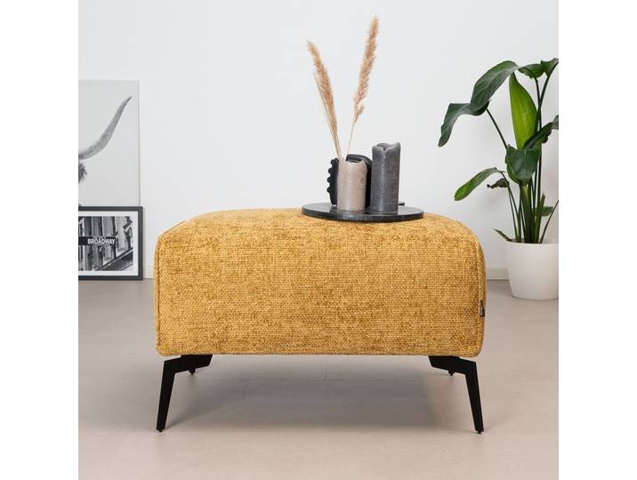 Bronx71 Chenille Hocker Vegas rechteckig ockergelb/cognac