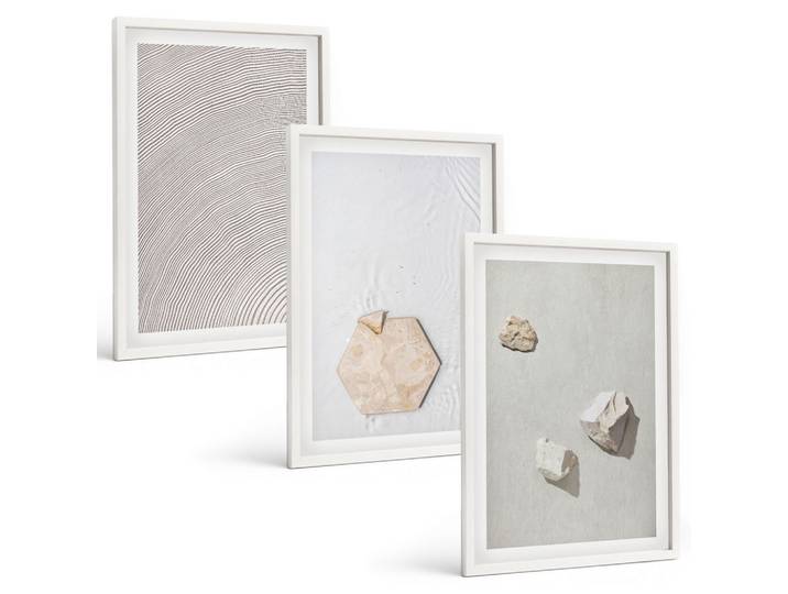 BILDER SET 3er Set - 40x60 cm Weißer Rahmen - Leichte Boho-Sandtexturen