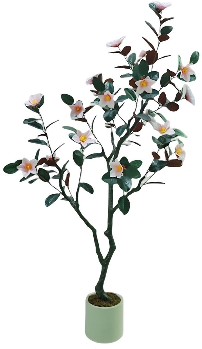 Happiq Kunst Magnolia Boom met Witte Bloemen - 180 cm - Groen en Lichtgrijs