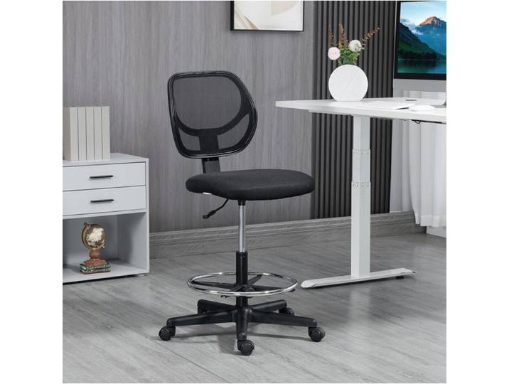 Chaise de dessinateur réglable en hauteur avec repose-pieds dossier en maille pivotante sans accoudoirs noir - UVRION
