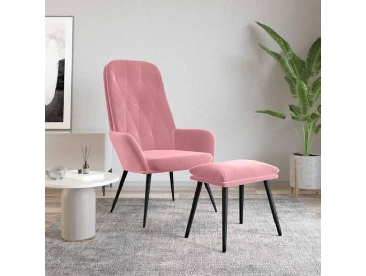 HEFZGDB Relaxsessel mit Hocker Rosa Samt - Gemütlicher Velours Sessel mit Metallgestell und Zusatzhocker für Wohnzimmer Komfort