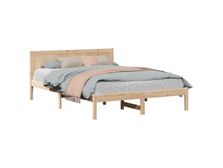 PUGYNBK Bettgestell Braun 160 x 200 cm Kiefer Massivholz Rechteckige Basis mit Kopfteil, einfache Montage, minimalistisches Design, Reinigung mit trockenem Tuch