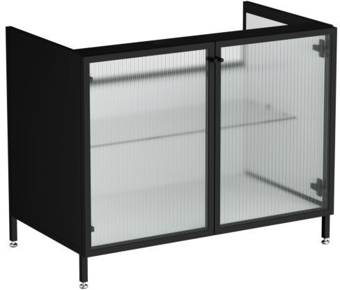 VitrA Liquid Waschtisch-Unterschrank 66741 88x51x71,5cm, Korpus schwarz matt/Ornamentglas geriffelt