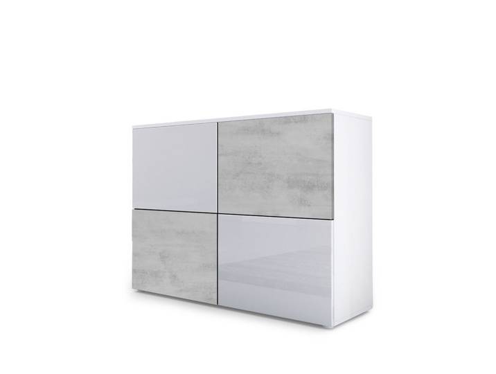 KOMMODE Rova Weiß Hochglanz / Beton Oxid Optik