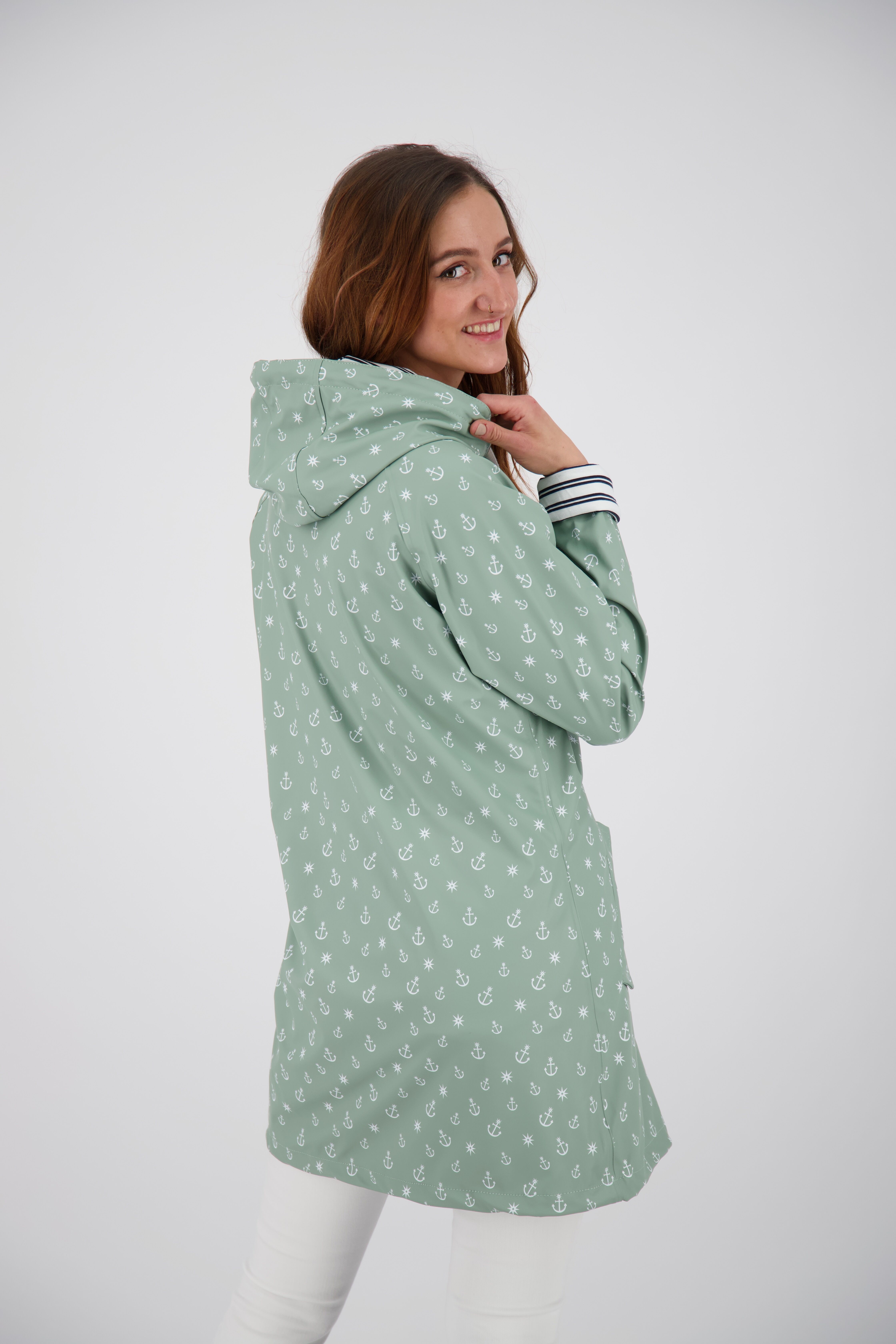 Regenjacke ANKERGLUT "Friesennerz Regenmantel, Longjacket", Damen, Gr. 36 (S), grau, Web, Obermaterial: 100% Polyurethan. Futter: 100% Polyester, figurumspielend hüftbedeckend, gerader Abschluss mit Druckknopf, Jacken Regenjacke, mit Ankerprint und Streif