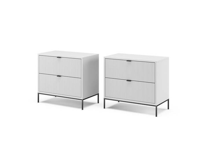 Vicco Nachttische Eliza Weiß 2er Set, Holzwerkstoff, Rechteckig,Rechteckig, 66x60x36 cm, Schlafzimmer, Nachttische