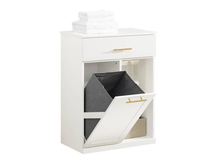 SoBuy Wäscheschrank Weiß, Holzwerkstoff, 66x95x37 cm, Badezimmer, Badezimmerschränke, Midischränke