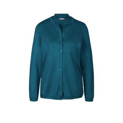 Strickpullover GOLDNER "Strickset aus Jacke, Halbarmpullover", Damen, Gr. 42, blau (dunkelpetrol), Obermaterial: 100% Polyacryl PAN., normal, Sonstiges, Pullover Strickpullover, Ohne