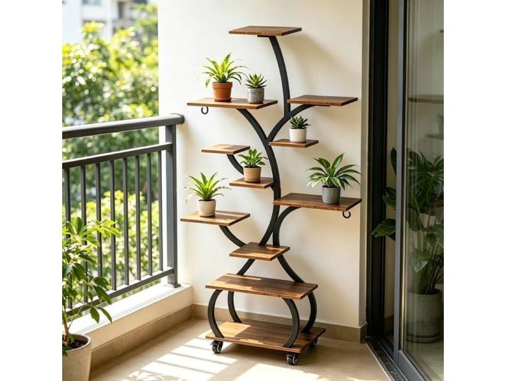 Étagère à plantes avec lampe de croissance 70×30×122cm support métallique pour intérieur et balcon noir