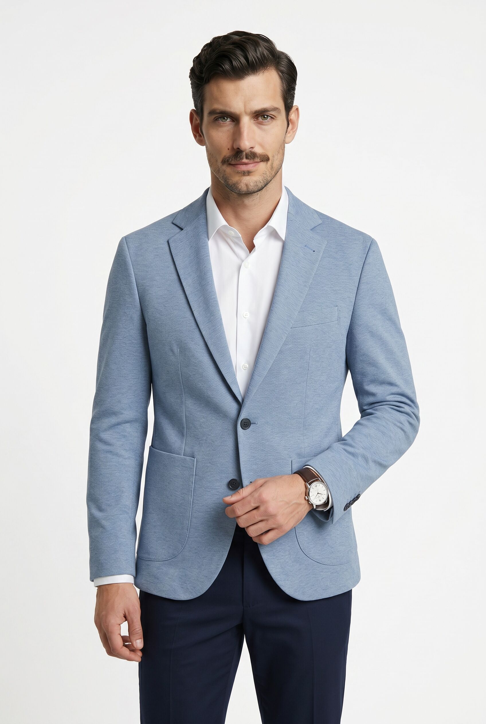 Jerseysakko CINQUE "CIDATI", Herren, Gr. 102, blau, Jersey, Obermaterial: 37% Polyester, 37% Viskose, 21% Polyamid, 5% Elasthan, unifarben, schmal hüftbedeckend, Sakkos Jerseysakko, mit aufgesetzten Taschen blau 102