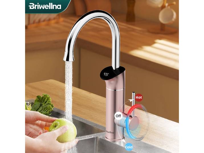 Briwellna 220V chauffe-eau électrique instantané robinet de cuisine 2 en 1 avec affichage numérique mélangeur de cuisine chauffe-eau coulant