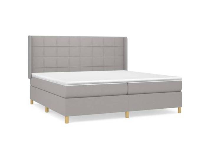 PUGYNBK Bett 200 x 200 cm, mit Federkernmatratze und verstellbarem Kopfteil Verstellbares Kopfteil, graue Polsterung, mittlere Festigkeit, atmungsaktiver Schutz, einfache Montage