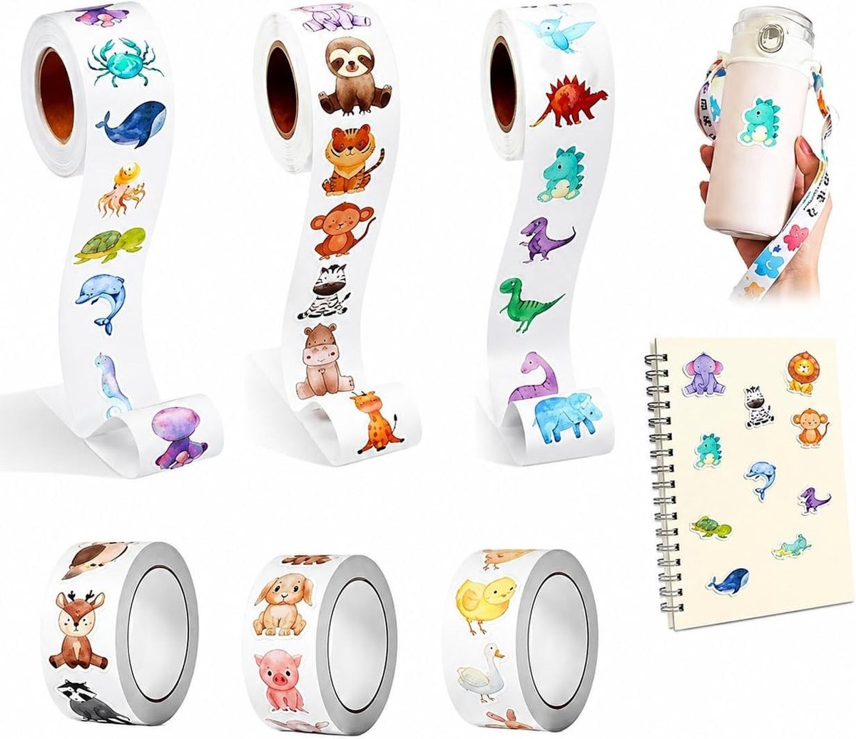3000 Kleurige Dieren Stickers voor Kinderen - Rond, Diameter: 2,5 cm - Beloningsstickers voor Scholen, Feestjes en Creatieve Activiteiten