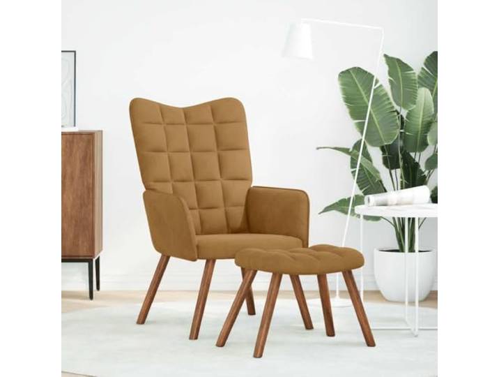 Fußsessel Braun Samt mit Holzfüßen Stabiler Sperrholzrahmen und Metall, dicke Polsterung, universelle Fußstütze, stilvolles Accessoire für Wohnzimmer