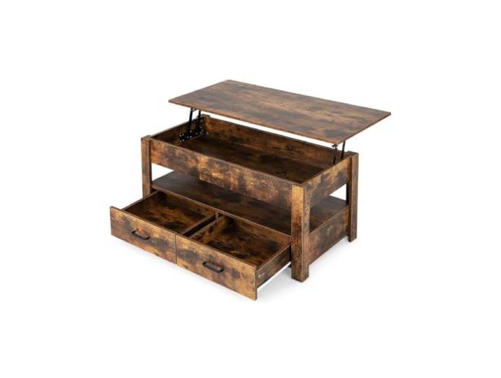 Helloshop26 Couchtisch, klappbar, 106 x 50 x 61 cm, mit versteckter Aufbewahrung, ergonomisch, industrielles Design, Holz, rustikal, braun, 20_0013803