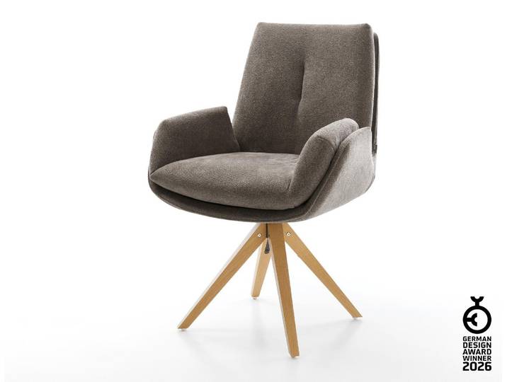 DELIFE Drehstuhl Clea-Flex Strukturstoff Soft Taupe Holzgestell kantig Natur 360° drehbar