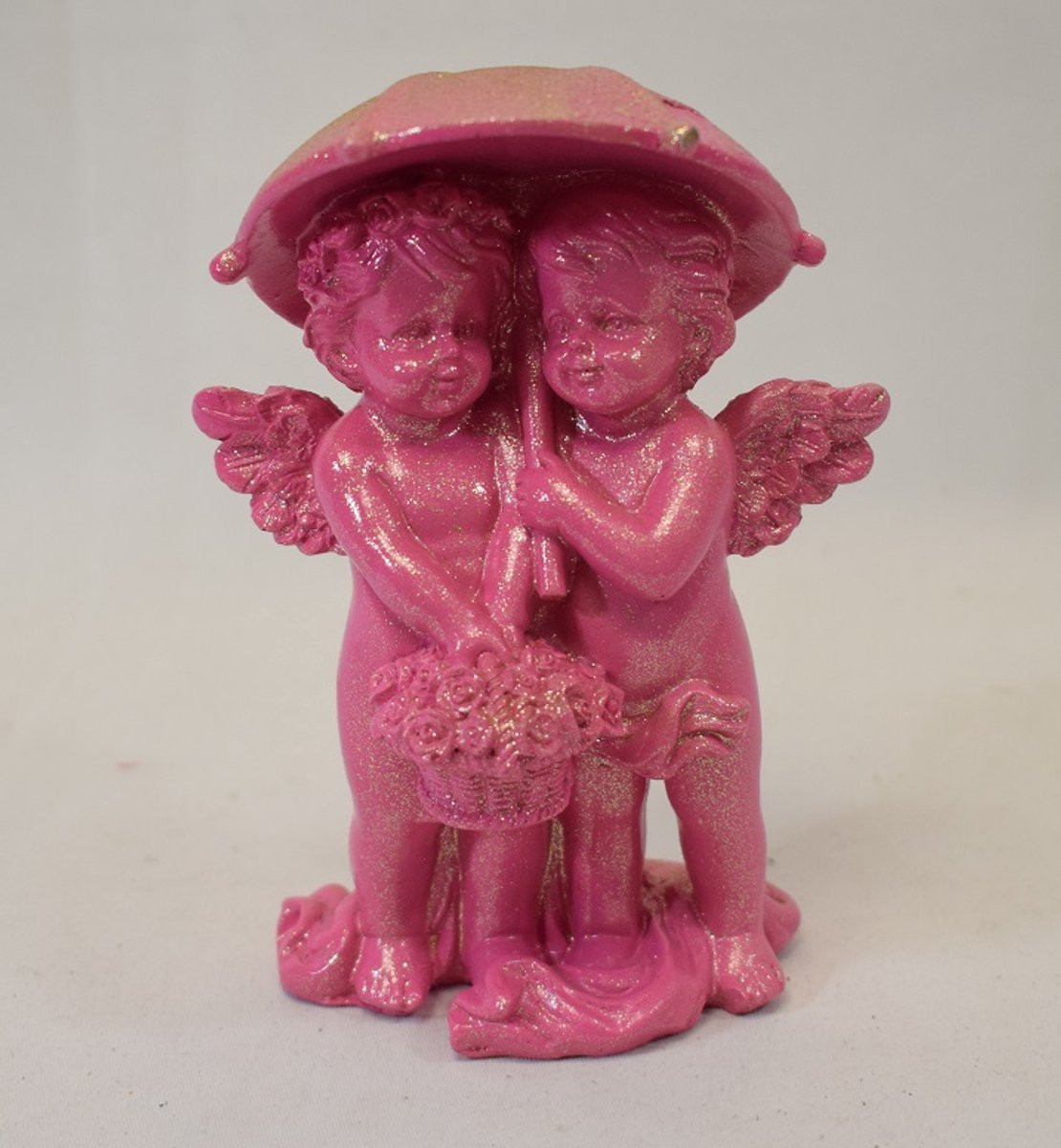 ZoeZo Design Kerstengel - Roze Glitter Kerstbeeld - Hoogte: 13 cm