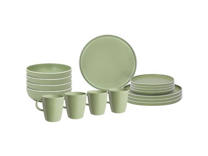 BRUNNER Melamin Geschirr Set Lunch Box Dolomit Stone Touch Camping Teller 16tlg Grün