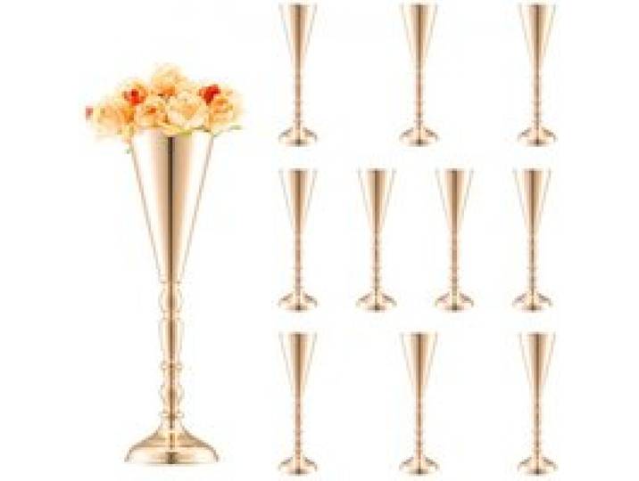VEVOR Vase de mariage, lot de 10, support de fleurs de mariage de 43 cm de haut, vase or en métal en forme de trompette pour centre de table, pour dîner, cérémonie, anniversaire, événement, décoration