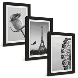 BILDER SET 3er Set - 20x30 cm Schwarzer Rahmen - Rose Eiffelturm Riesenrad