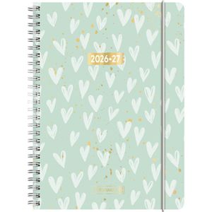 Brunnen Schülerkalender Hearts, Schuljahr 2026/2027, A5, mit Softcover, Ringbindung & Gummiband, 1 Woche = 2 Seiten